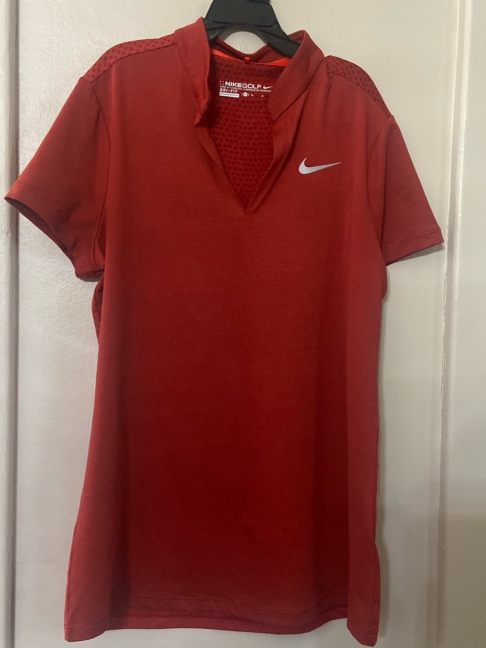 Nike Women’s Red Short Sleeve Golf Top with Swoosh